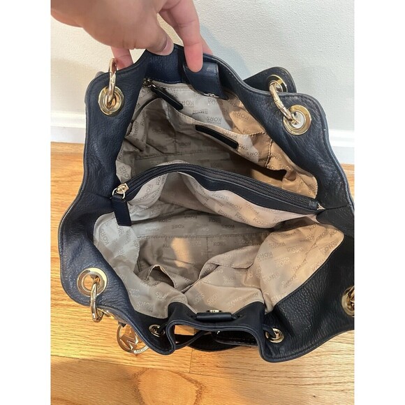 Michael Kors Large Travel Shoulder Tote Leather Bag, Navy Blue - Picture 4 of 6